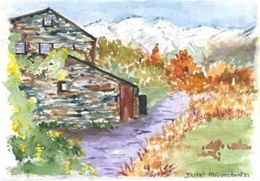 Pintura intitulada "Casa de xisto" por Isabel Alfarrobinha, Obras de arte originais, Aquarela
