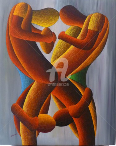 Peinture intitulée "La Mélée" par B.Gomes, Œuvre d'art originale