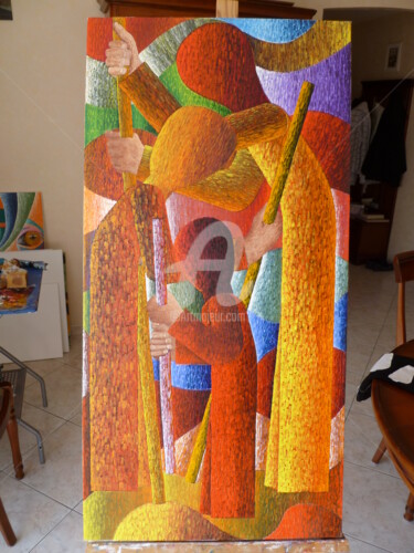 Peinture intitulée "Pelerins à St Jean…" par B.Gomes, Œuvre d'art originale