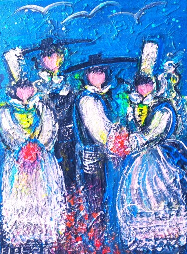 绘画 标题为“Les fiancés Bigoude…” 由Edwige (Edges) Lefevre, 原创艺术品, 油 安装在木质担架架上