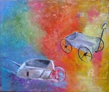 Peinture intitulée "les brouettes" par Marie Andrée Hembert, Œuvre d'art originale, Acrylique