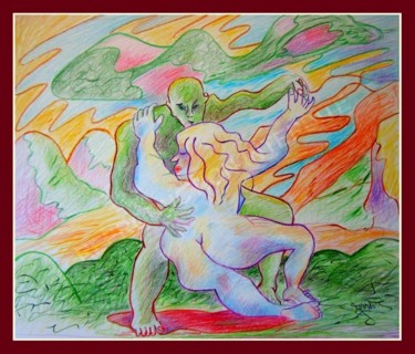 La danse du feu ( Fire dance ) Dessin intitulée "La danse du feu ( F…" par Pierre-Louis Torres, Œuvre d'art originale, Crayon
