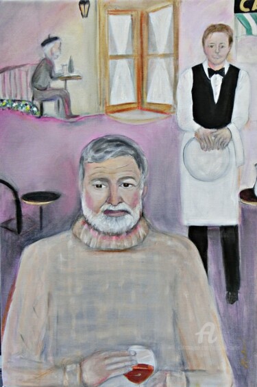 Hemingway in Paris Pintura titulada "Hemingway in Paris" por Michela Curtis, Obra de arte original, Oleo Montado en Otro panel rígido
