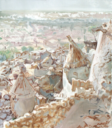 Painting titled "Ireli, village dogo…" by Gilles Chambon, Original Artwork, Oil