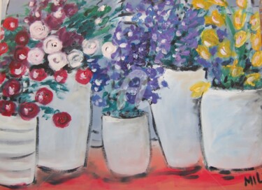 Pintura intitulada "vasos brancos e flo…" por Milu Petersen, Obras de arte originais