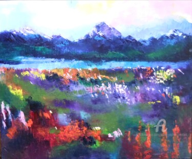 Peinture intitulée "printemps alpin" par Marie Andrée Hembert, Œuvre d'art originale, Huile