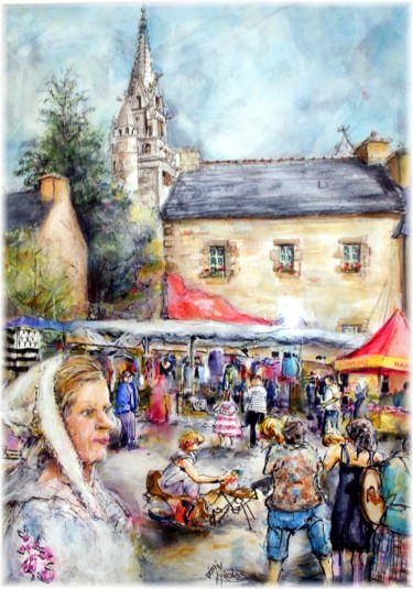 Peinture intitulée "Guerlesquin foire d…" par Rémy Nicolas Graphite, Œuvre d'art originale, Aquarelle