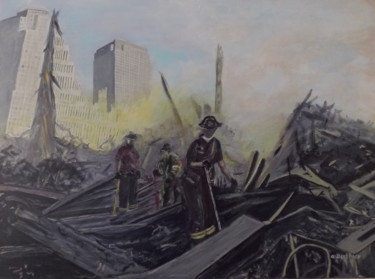 world strate center hommage au courage Peinture intitulée "world strate center…" par Alain Berthier, Œuvre d'art originale, Acrylique