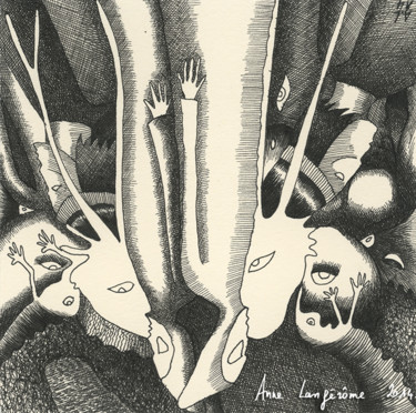 Tekening getiteld "Les mages/ autre vue" door Anne Langérôme, Origineel Kunstwerk, Inkt