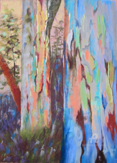 Malerei mit dem Titel "Ecorce arc en ciel" von Claudette Allosio, Original-Kunstwerk, Pastell