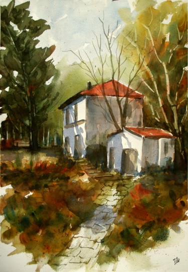 Pittura intitolato "E' autunno" da Tito Fornasiero, Opera d'arte originale, Acquarello