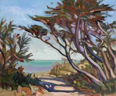 Painting titled "Cupressus décoiffés" by Yves Calméjane, Original Artwork, Oil