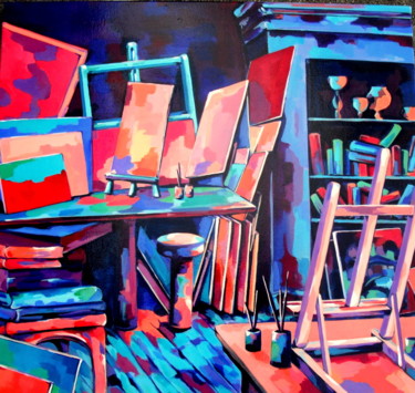 Peinture intitulée "l'atelier de Jean-C…" par Veronique Gaudin, Œuvre d'art originale, Acrylique