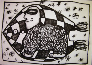 Dessin intitulée "Mon toutou dans l'e…" par Bruno Antony-Thouret (bruno antony), Œuvre d'art originale, Marqueur