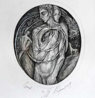 Printmaking titled "Odyssey and Calypso" by Leonid Stroganov, Original Artwork, Etching