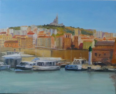 Painting titled "La Bonne Mère vue d…" by Yves Conte, Original Artwork, Oil