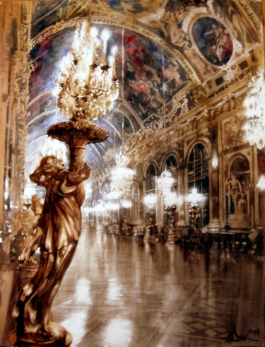 Peinture intitulée "La Galerie des Glac…" par Paul Dmoch, Œuvre d'art originale, Aquarelle