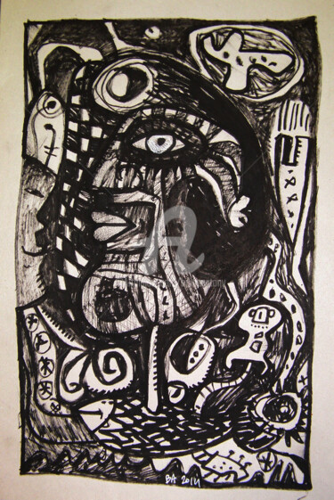 Dessin intitulée "le monde de ba" par Bruno Antony-Thouret (bruno antony), Œuvre d'art originale, Marqueur