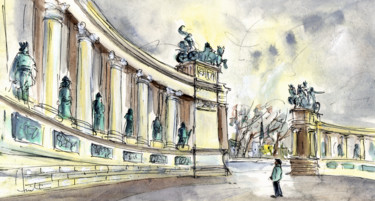 Peinture intitulée "The Millennium Monu…" par Miki De Goodaboom, Œuvre d'art originale, Aquarelle