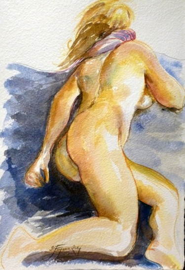 Peinture intitulée "Modèle couchée" par Pierre Feyeux, Œuvre d'art originale, Aquarelle