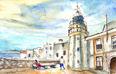 Peinture intitulée "Light Tower from Pe…" par Miki De Goodaboom, Œuvre d'art originale, Aquarelle