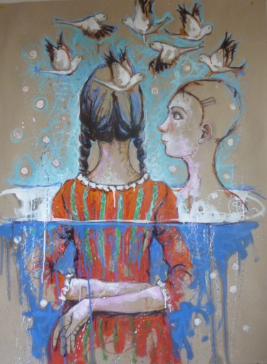 Peinture intitulée "morceau de pomme cr…" par Catherine Cornec, Œuvre d'art originale, Huile