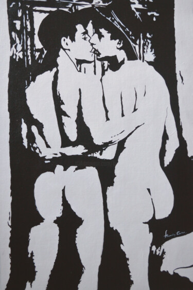 Pintura titulada "BLACK AND WHITE ACR…" por Hongtao Huang, Obra de arte original, Acrílico