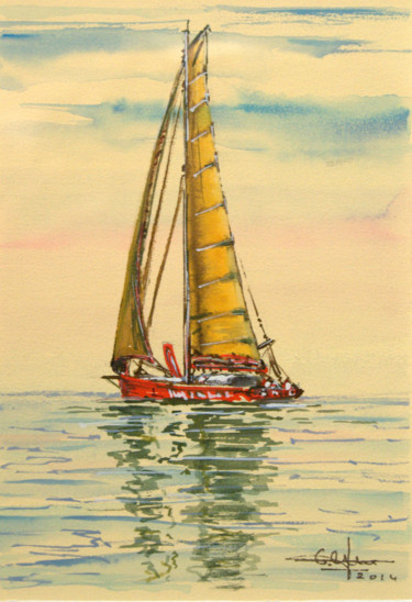 Malerei mit dem Titel "Dans la bulle..." von Christian Biard, Original-Kunstwerk, Gouache