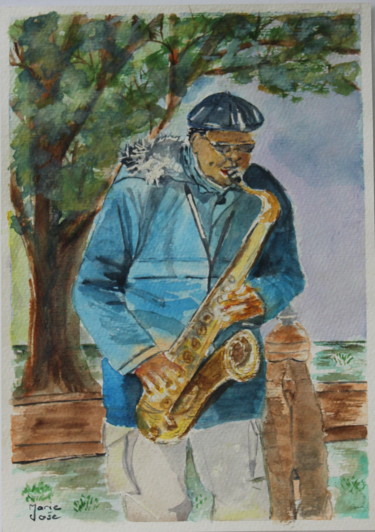 绘画 标题为“Le Saxophoniste” 由Marie-José Longuet, 原创艺术品, 水彩