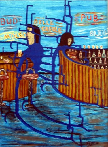 绘画 标题为“Le Pub” 由Claude Gascon, 原创艺术品, 丙烯