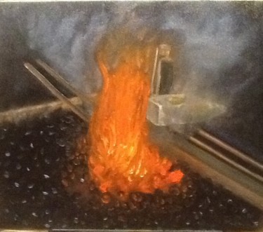 Painting titled "Feu de forge" by Jean-Marie Reynaud (jmry), Original Artwork