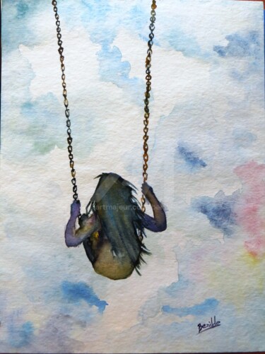 Painting titled "El Columpio" by Benilde, Original Artwork, Watercolor