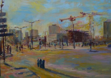 Peinture intitulée "Paris,tramway,avenu…" par Manuel Leonardi, Œuvre d'art originale, Huile