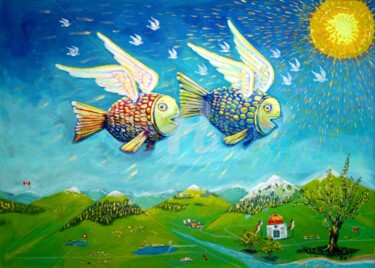 Painting titled "fische-in-der-luft.…" by Predrag Gardasevic, Original Artwork