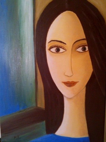 Peinture intitulée "portrait à la façon…" par Martine Zendali, Œuvre d'art originale, Huile