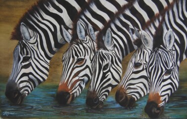 Painting titled "les zèbres de Burch…" by Patricia Giroldini Hyvernat, Original Artwork, Watercolor