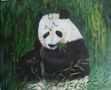 grand panda - acrylique sur toile originale signée Painting titled "grand panda - acryl…" by Patricia Giroldini Hyvernat, Original Artwork, Acrylic Mounted on Wood Stretcher f…