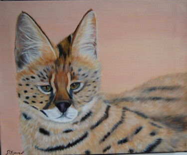serval - acrylique sur toile originale signée Painting titled "serval - acrylique…" by Patricia Giroldini Hyvernat, Original Artwork, Acrylic Mounted on Wood Stretcher f…