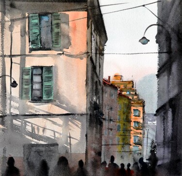 Painting titled "Streets of Como" by Manu Toxxic, Original Artwork, Watercolor