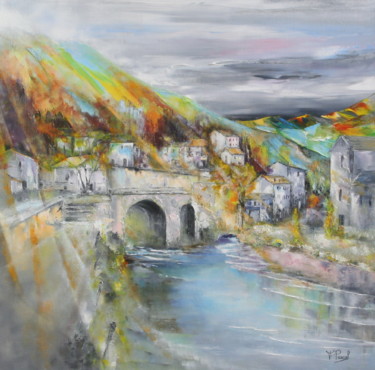 Peinture intitulée "VILLAGE LES PLANTIE…" par Françoise Pascal, Œuvre d'art originale, Huile