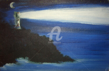 Peinture intitulée "Phare dans la nuit" par Clémence C., Œuvre d'art originale, Gouache