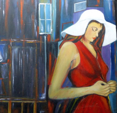 Peinture intitulée "" le modèle à l'ate…" par Jeanne Le Guen, Œuvre d'art originale, Huile Monté sur Châssis en bois