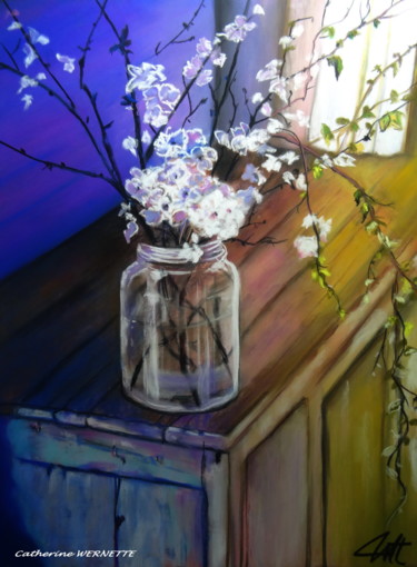 Dibujo titulada "EN ATTENDANT LE PRI…" por Catherine Wernette, Obra de arte original, Pastel