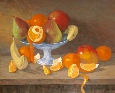 Peinture intitulée "Le compotier bleu" par Alain Masset, Œuvre d'art originale, Huile