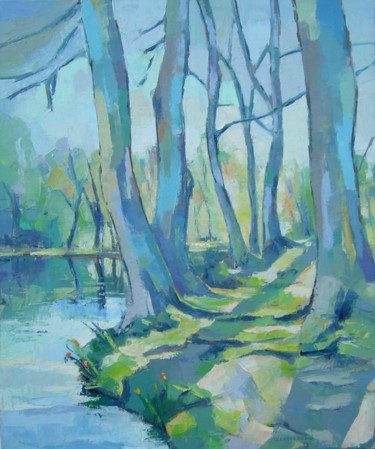 Peinture intitulée "L'étang de la Herse" par Gérard Cottereau, Œuvre d'art originale