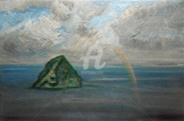 Peinture intitulée "Rocher et Arc en Ci…" par Clémence C., Œuvre d'art originale, Gouache