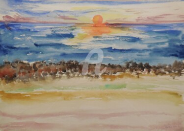 Peinture intitulée "Coucher de Soleil s…" par Clémence C., Œuvre d'art originale, Aquarelle