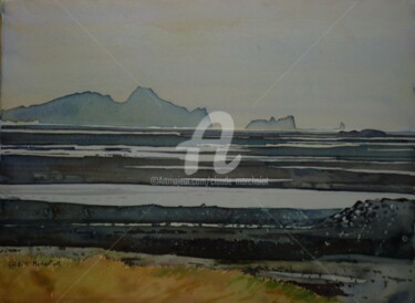 Ζωγραφική με τίτλο "La rivière Markarfl…" από Claude Marchalot, Αυθεντικά έργα τέχνης, Ακουαρέλα