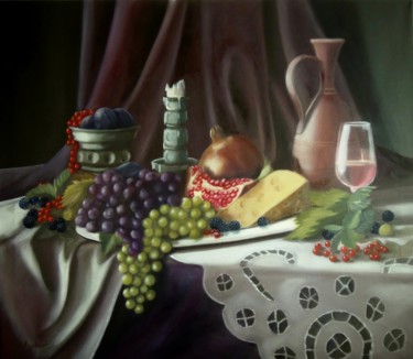 Painting titled ""Aunt Vana's doily"" by Ageliki Aggelike, Original Artwork, Oil