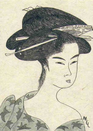 Peinture intitulée "geisha.jpg" par Martine Capdeville-Lacomme, Œuvre d'art originale, Encre